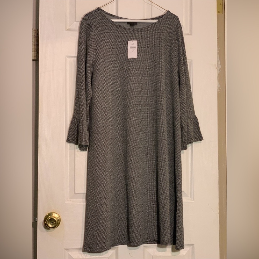NWT J Jill Wearever Pullover Knit Midi Dress 3/4 Sleeve Size large petite Black